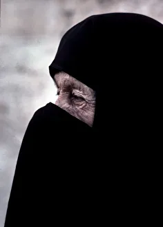 Images Dated 27th August 2019: Muslim woman in black burka or niqab - Istanbul, Turkey
