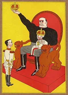 Maker Prints: Mussolini is seen as the King- Maker as he hands out crowns. Date: 1928