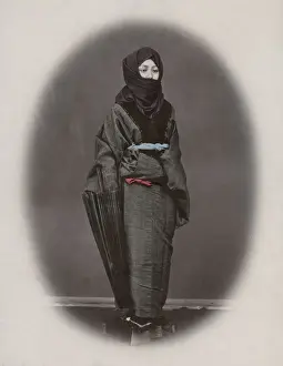 Musume / young woman, winter dress with umbrella, Japan