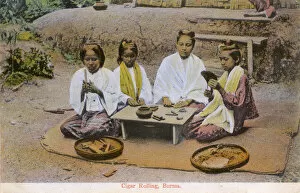 Burmese Collection: Myanmar - Burmese women rolling leaf tobacco into cigars