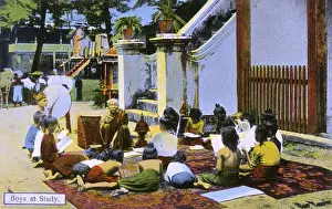 Studying Prints: Myanmar - School - Burmese Priest giving instruction