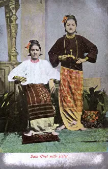 Burmese Collection: Myanmar - Sisters - Studio portrait photograph