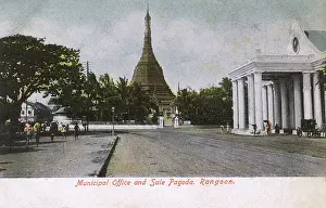 Municipal Prints: Myanmar - Yangon - Municipal Office and Sule Pagoda