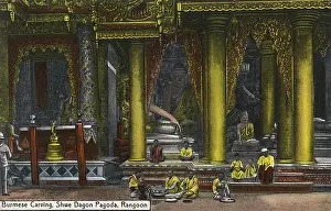 Shwe Prints: Myanmar - Yangon - Shwedagon Pagoda - Buddha and monks