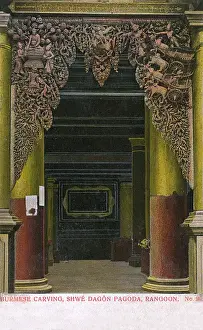 Shwe Prints: Myanmar - Yangon - Shwedagon Pagoda - Ornate carved doorway
