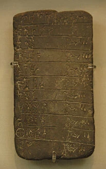 Mycenaean Collection: Mycenaean art. Greece. Clay tablet with inscriptions on Myce