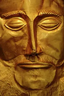 Mycenaean art. Greece. Funerary Mask of Agamemnon in gold fo