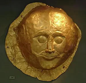 Mycenaean art. Greece. Funerary Mask in gold foil embossing
