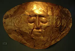 Mycenaean art. Greece. Funerary Mask in gold foil embossing