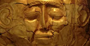 Mycenaean art. Greece. Funerary Mask in gold foil embossing