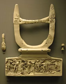 Archeological Collection: Mycenaean art. Llyre of ivory with decorative carvings at th