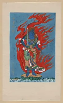 Phoenix Prints: Mythological blue Buddhist or Hindu figure, full-length, sta