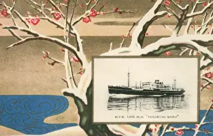 Blossoms Prints: N. Y. K. S. S. Yasukuni Maru - set within decorative border