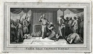 1736 Prints: Nadir (Nader) Shah of Iran crowning himself