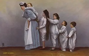 Nursemaid Prints: Nanny with five children all in a line