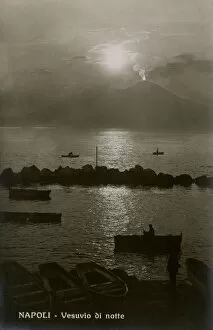 Naples, Italy - View toward Vesuvius in strong moonlight