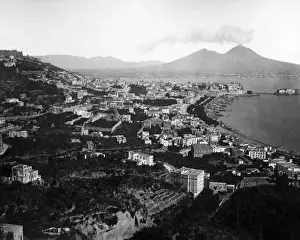 Neapolitan Prints: Naples and Mount Vesuvius, Italy