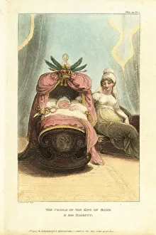 Furnishings Prints: Napoleon II asleep in his cradle with his mother Marie Louise of