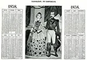 Dates Prints: Napoleon III and Empress Eugenie, Calendar for 1858