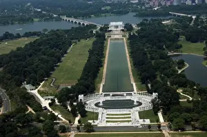 Monuments Prints: National World War II Memorial, Reflecting Pool and Lincoln