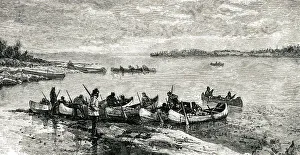 Canoes Prints: Native American canoe brigade