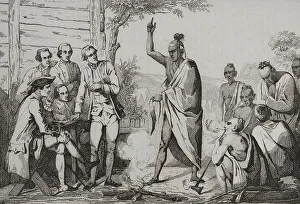 Rochelles Prints: Native American council and conquistadors meeting