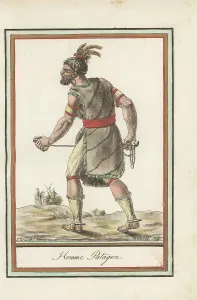 Genocide Prints: Native American hunter of Patagonia with bolas