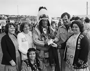 Native American Indian chief at school, Hayle, Cornwall