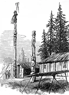 Native American Indian Totem Poles, British Columbia, 1882