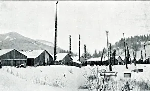 Cody Prints: Native American Indian village with totem poles