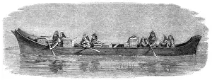 Native American Indians in a large canoe, c. 1862