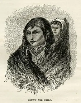Native American Sioux, carrying baby with a squaw