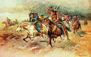 Gallop Collection: Native American Sioux Indians fleeing a prairie fire