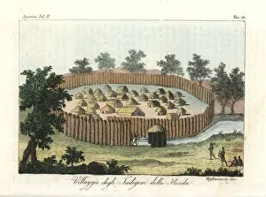Migliavacca Prints: Native American (Timucuan) village in Florida
