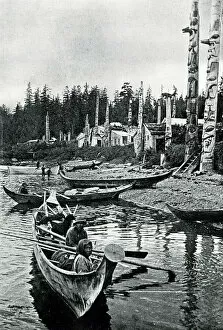 Native American village with totem poles, Alaska