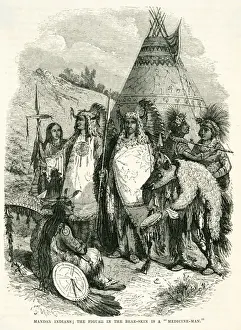 Mandan Prints: Native Americans, Mandan village and Rainmaker
