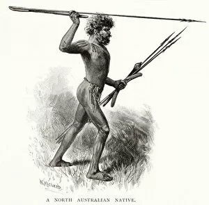 Aborigines Gallery: A Native Australian with his WOOMERA - throwing stick Date: 1891
