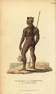 Shoberl Prints: Native man of Nuku Hiva with spear and skull
