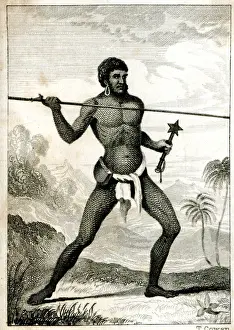 A Native of New Caledonia throwing a spear - 19th century