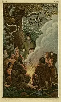 Natives of a cold country sitting round a fire