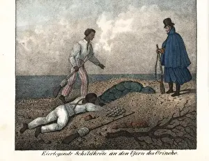 Natives collecting turtle eggs on the banks