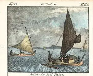 Natives Prints: Natives fishing in outriggers off Tinian Island, Marianas