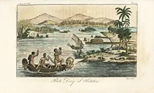 Conch Prints: Natives in an outrigger canoe, Dory harbour