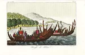 Natives of Tahiti on war canoes