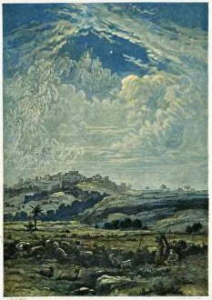 Nativity Prints: Nativity: angels announce birth of Jesus to the shepherds