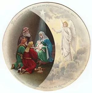 Nativity Gallery: Nativity scene on a circular Christmas card