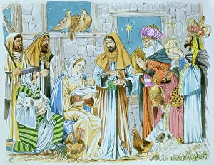The Nativity Gallery: Nativity scene, with the Three Kings bearing gifts