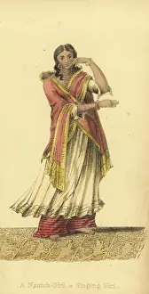 Handcoloredcopperplate Prints: Nautch girl or singing girl, India