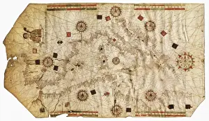 Commercial Prints: Nautical chart entitled King Hamy. 1502. Parchment