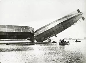 *NEW* Glass Lantern Slide Scans Collection: Naval Airship No. 1 crashed and split in two overwater
